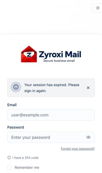 Secure Business Email Platform — mobile view